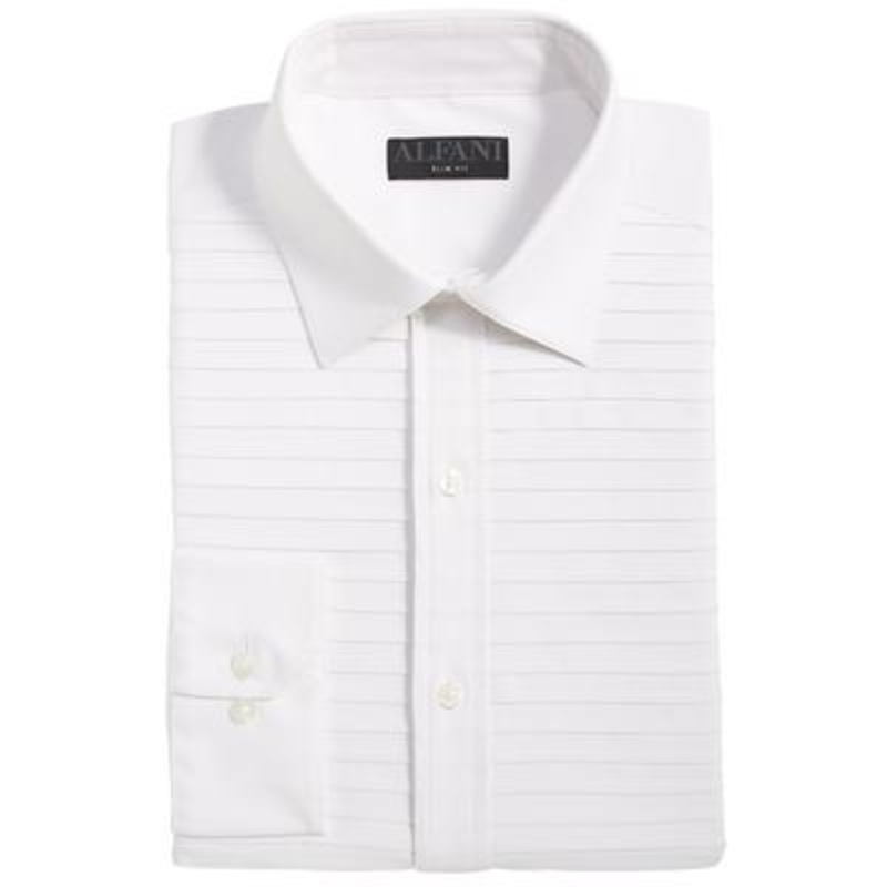 Alfani Men's Slim Fit Horizontal Panel Formal Shirt White 17 17.5 36 37