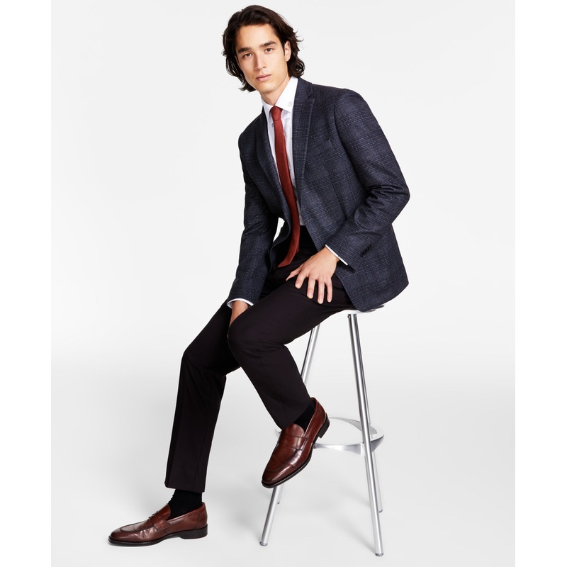 Bar Iii Men's Slim Fit Knit Plaid Sport Coat Grey Charcoal 46L