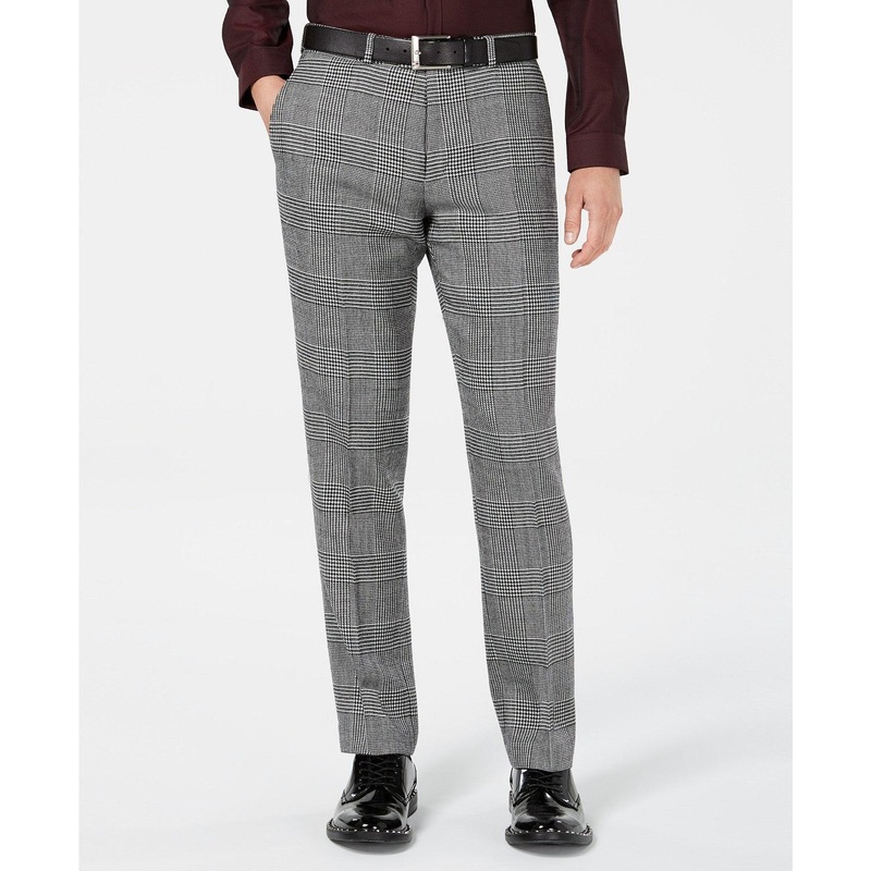 Bar Iii Men's Slim Fit  Plaid Suit Dress Pants Black White 32 x 34