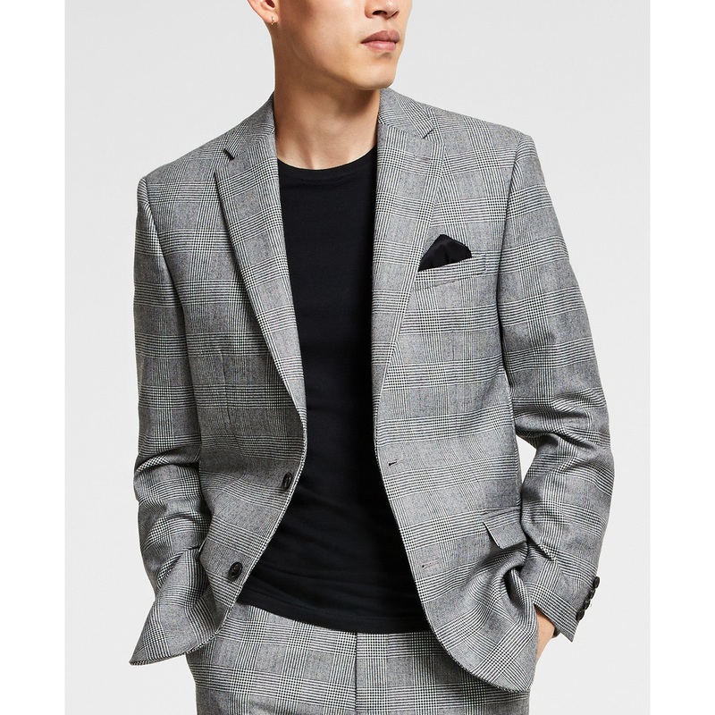 Bar Iii Men's Slim Fit  Plaid Suit Jacket Black White 36S