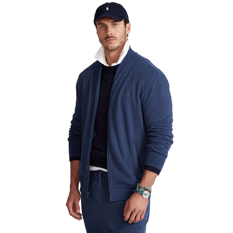 Big & Tall Polo Ralph Lauren Jersey Baseball Jacket 2LT 2XLT Blue Full Zip