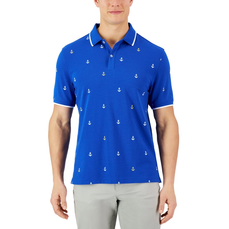 Club Room Men's Easy Anchor Short Sleeve Polo Shirt Hyper Blue Large