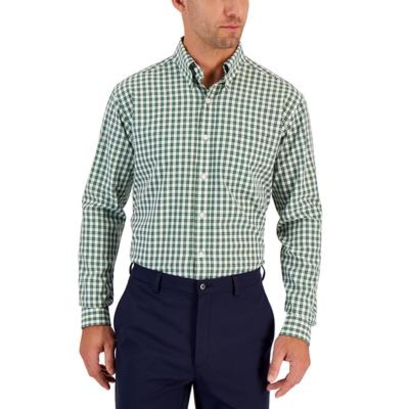 Club Room Men's Regular Fit Boledo Plaid Dress Shirt Green White 15 32 33