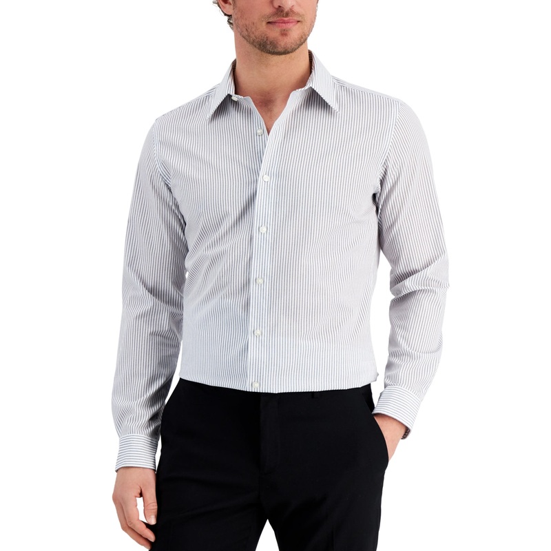 Club Room Men's Slim Fit Striped Button Down Dress Shirt Navy 16 16.5