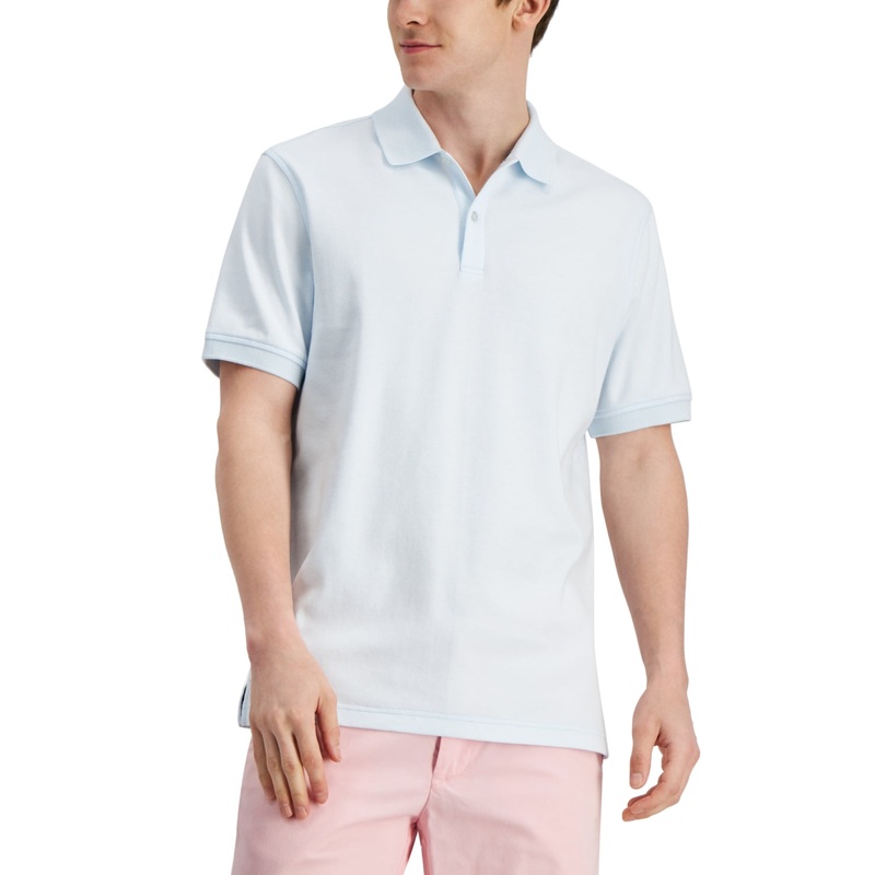 Club Room Men's Soft Touch Interlock Short Sleeve Polo Shirt Blue Large