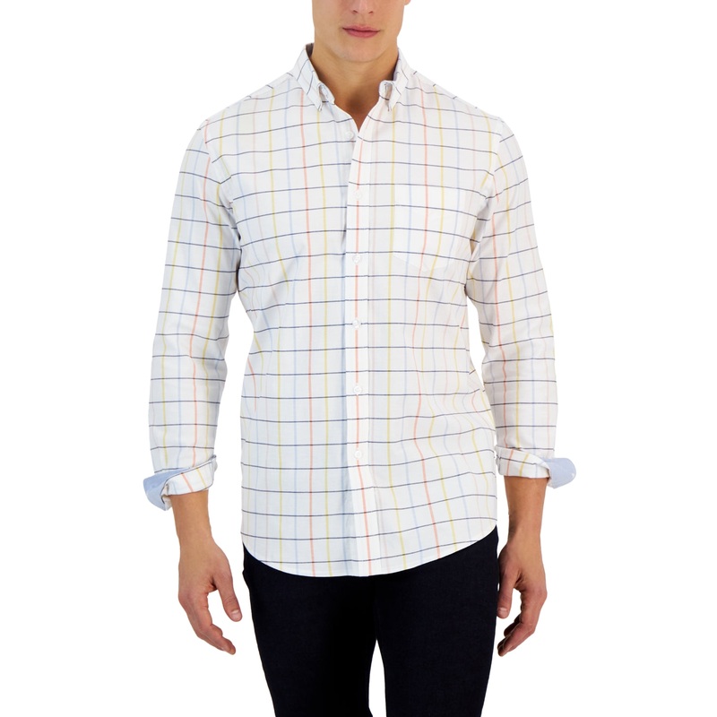 Club Room Mens Timon Long Sleeve Multicolor Windowpane Oxford Shirt XXL