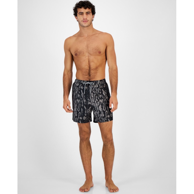 INC International Concepts Men's Ocelot Volley Swim Trunks Deep Black Large