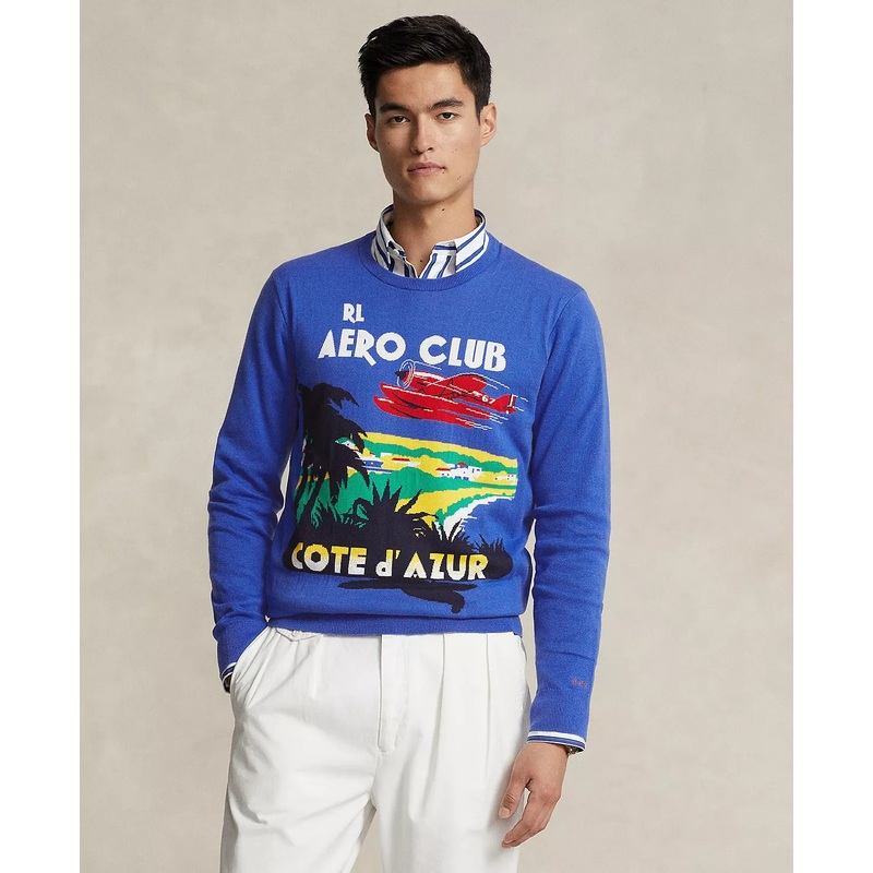 Polo Ralph Lauren Men's Cotton Graphic Sweater Medium Blue Multi Combo