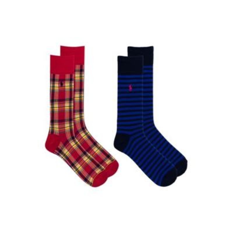 Polo Ralph Lauren Men's Summer Plaid 2 Pk Trouser Socks Magenta Pink Blue