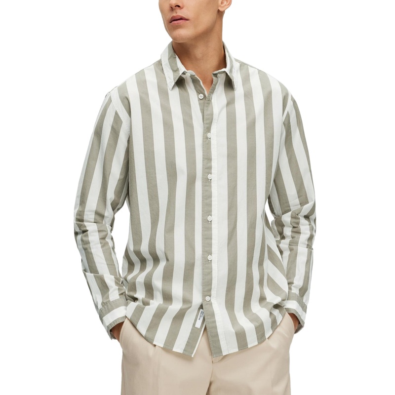 Selected Homme Mens Button Down Long Sleeve Shirt White Khaki XL