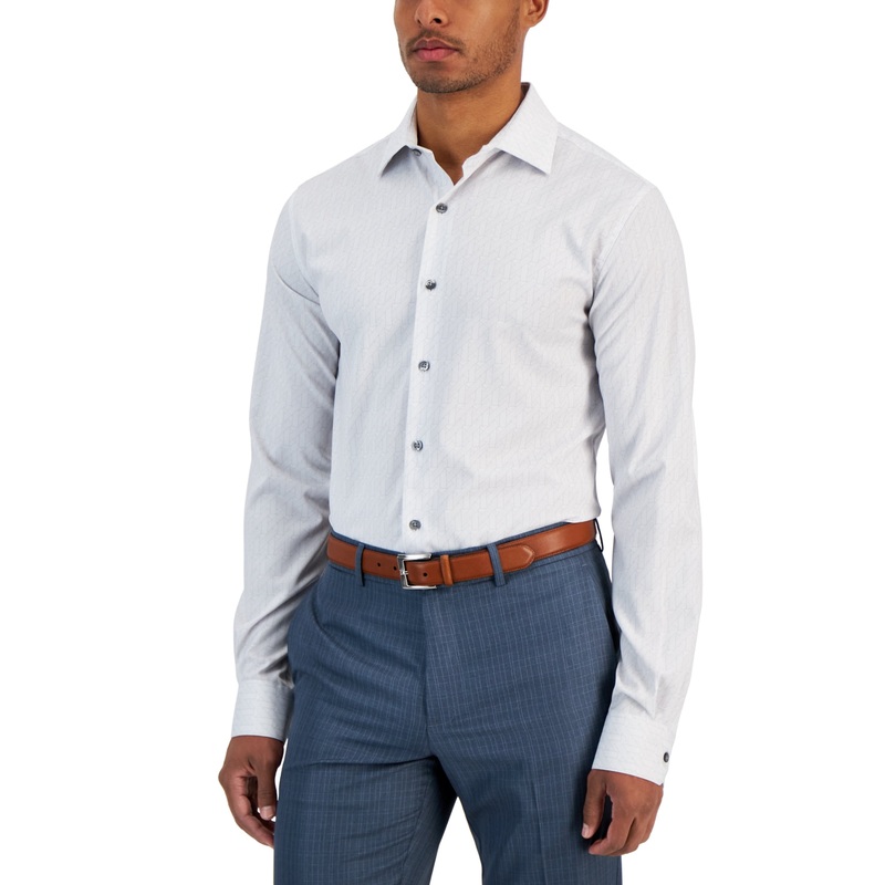 Alfani Men's Slim Fit 4 Way Geo Print Dress Shirt White Grey 17 17 5 34 35
