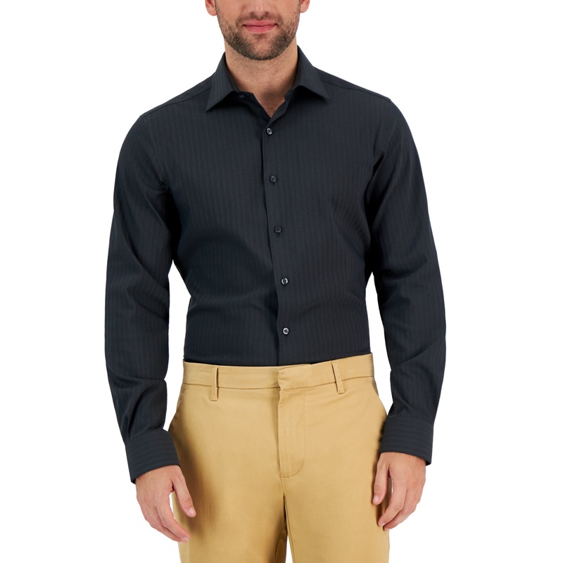 Alfani Men's Slim Fit Herringbone Dress Shirt Dark Charcoal 15 15.5 32 33