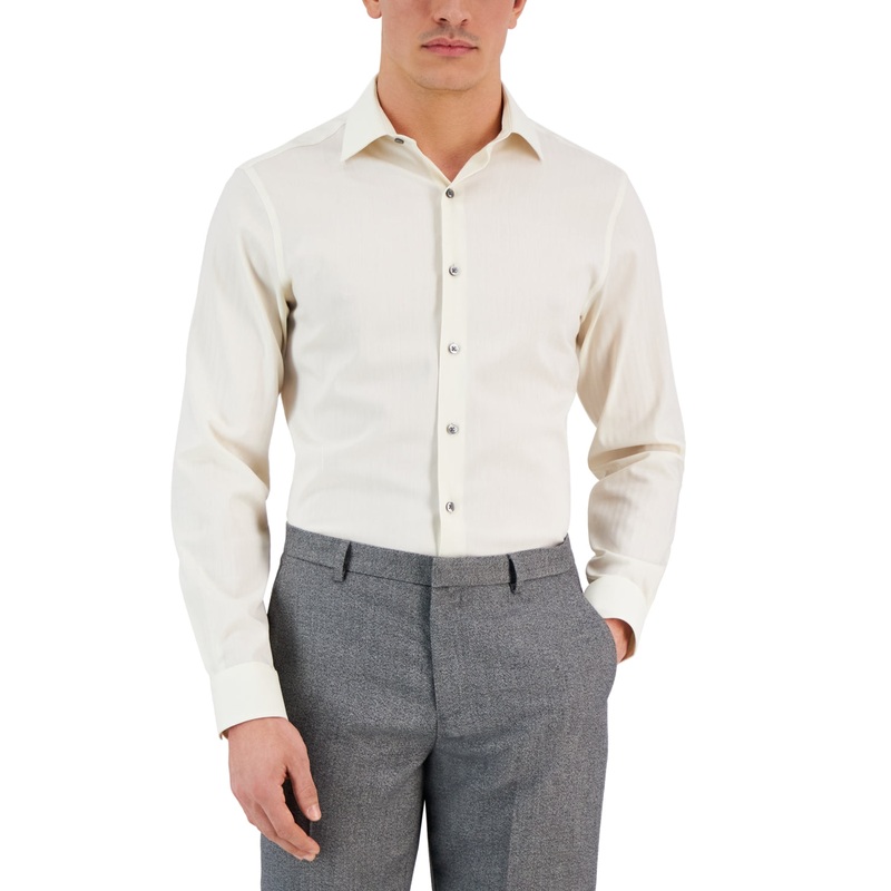 Alfani Men's Slim Fit Herringbone Dress Shirt Tan 14 14.5 32 33