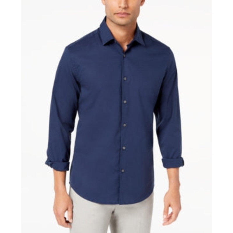 Alfani Men's Stretch Modern Solid Button Down  Shirt Neo Navy Blue XL