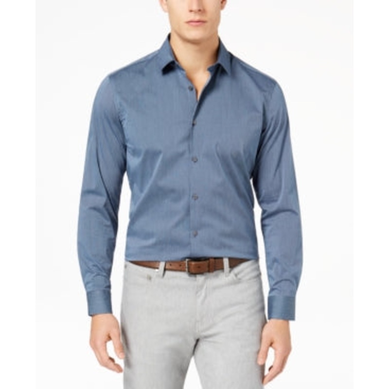 Alfani Men's Stretch Modern Stripe Button Down Shirt Neo Navy Blue Small
