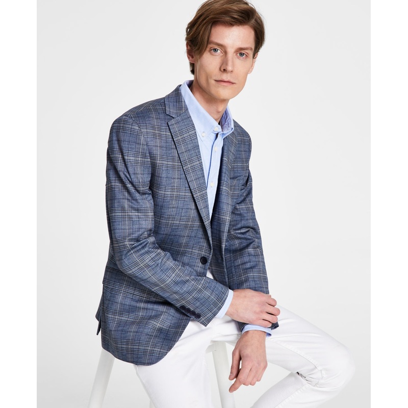 Bar Iii Men's Slim Fit  Sport Coat Blue Tan Plaid  40R