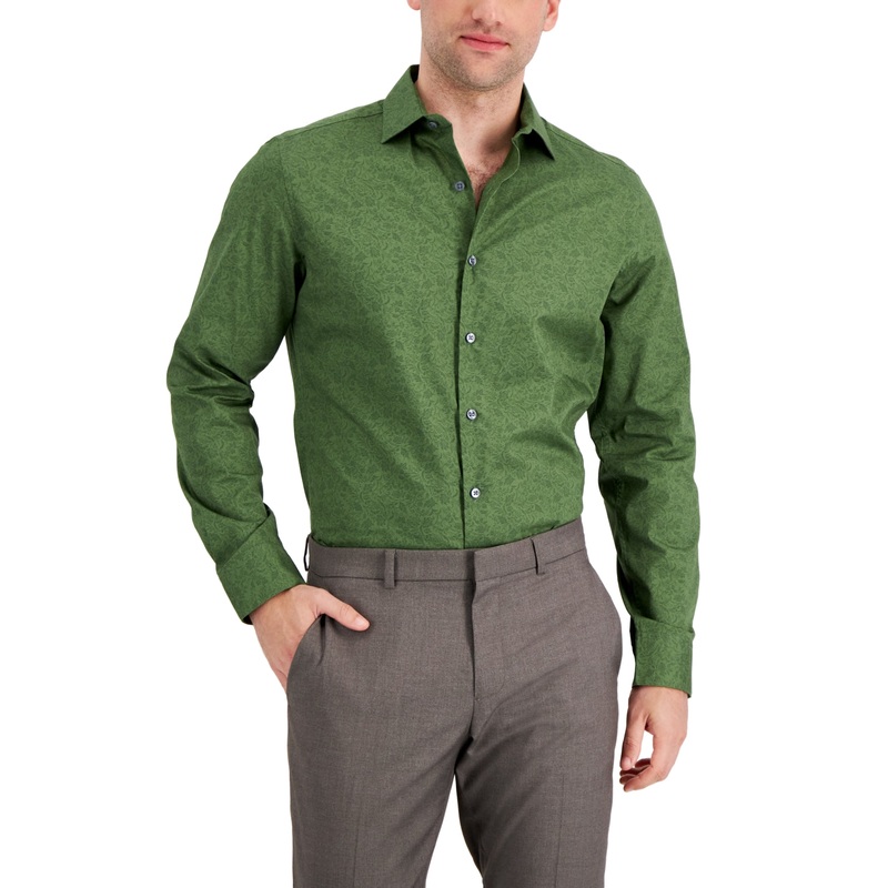 Bar Iii Men's Slim Fit Stretch Floral Print Dress Shirt Green 15 15 5