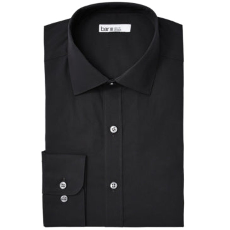 Bar Iii Men's  Solid Slim Fit Button Down Dress Shirt Black 17 17.5