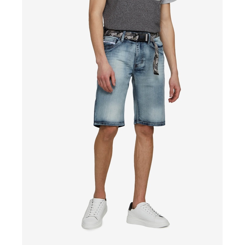 Ecko Unltd Men's Feeling Fresh Denim Shorts Belt 2 Piece Set Blue 38