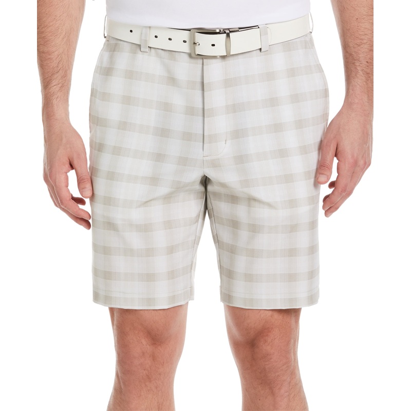 PGA Tour Mens Moisture Wicking Stretch Shadow Plaid 9" Golf Shorts Chinchilla 32
