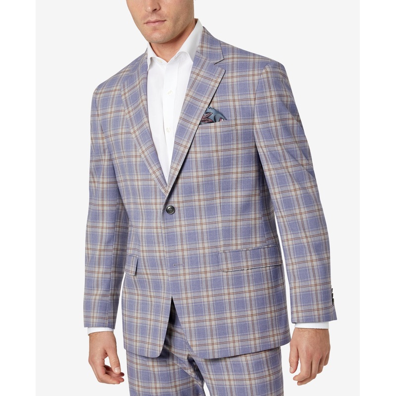 Sean John Mens Classic Fit Purple Plaid Suit Jacket 40S Sport Coat