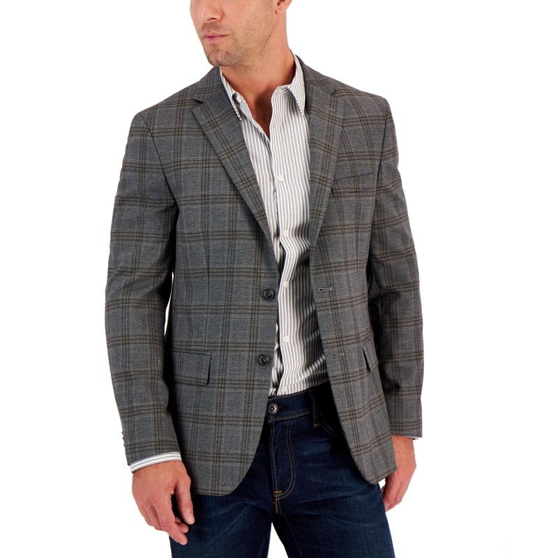 Tommy Hilfiger Men's Modern Fit Plaid Sport Coat Charcoal Grey  42L