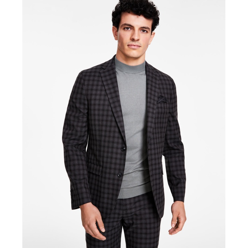 Bar Iii Men's Skinny Fit Check Suit Jacket Brown Check 36S