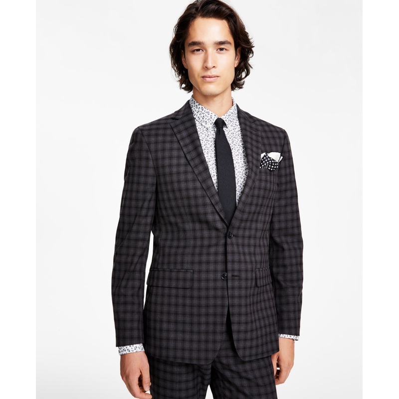 Bar Iii Men's Slim Fit Check Suit Jacket Brown Check 42L