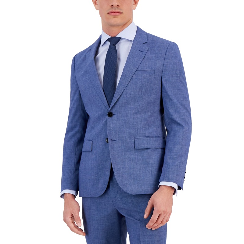 Hugo Boss Men's Modern Fit Stretch Blue Micro Houndstooth Wool Suit Jacket 40R