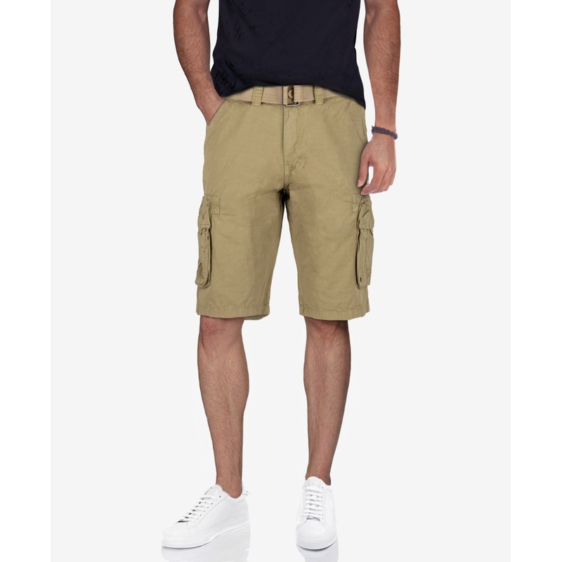 Raw X Mens Belted Double Pocket Cargo Shorts New Khaki 50