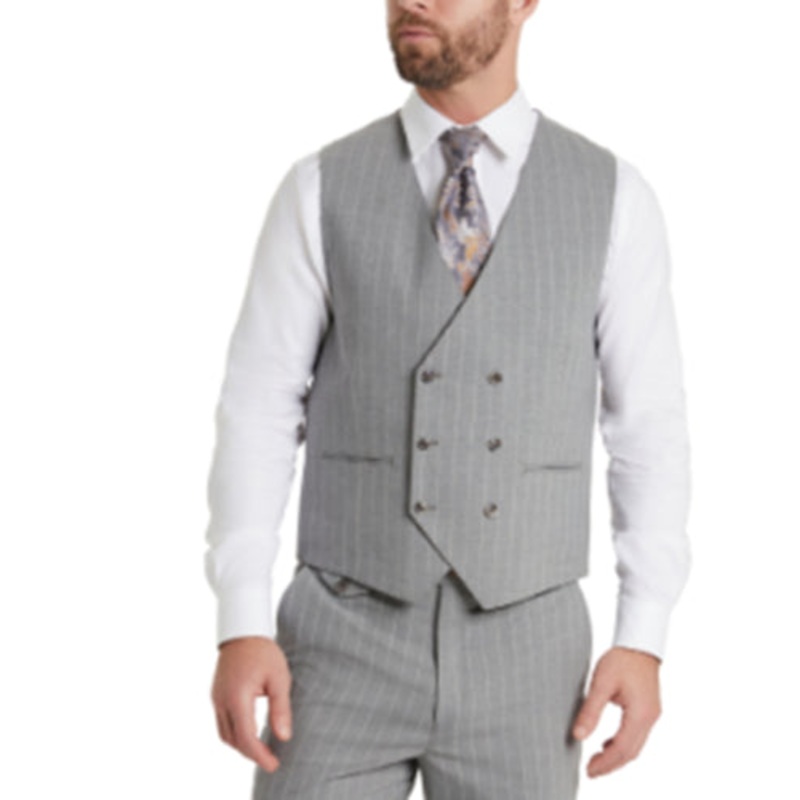 Tayion Collection Men's Classic Fit Double Breasted Suit Vest Grey Medium