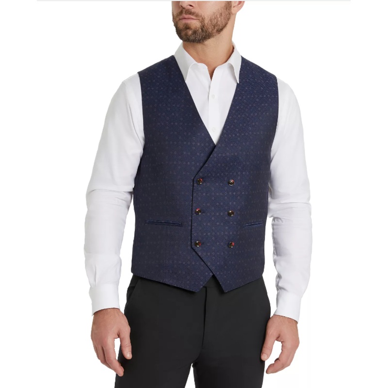 Tayion Collection Men's Classic Fit Jacquard Suit Vest Navy Blue Large