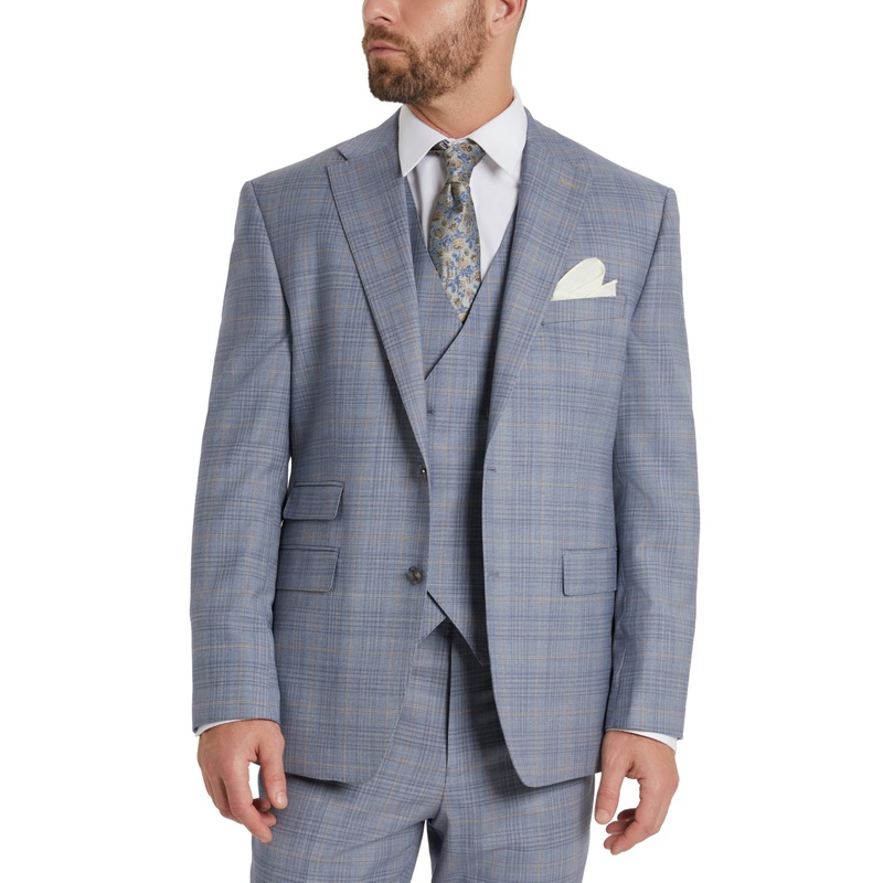 Tayion Collection Men's Classic Fit Plaid Suit Jacket Blue 42S