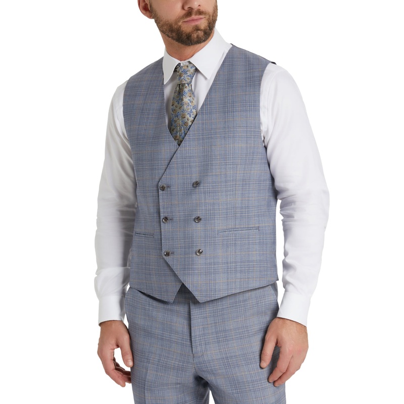 Tayion Collection Men's Classic Fit Plaid Suit Vest Large Blue