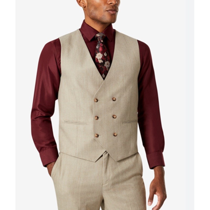 Tayion Collection Men's Classic Fit Wool Suit Vest Tan Large