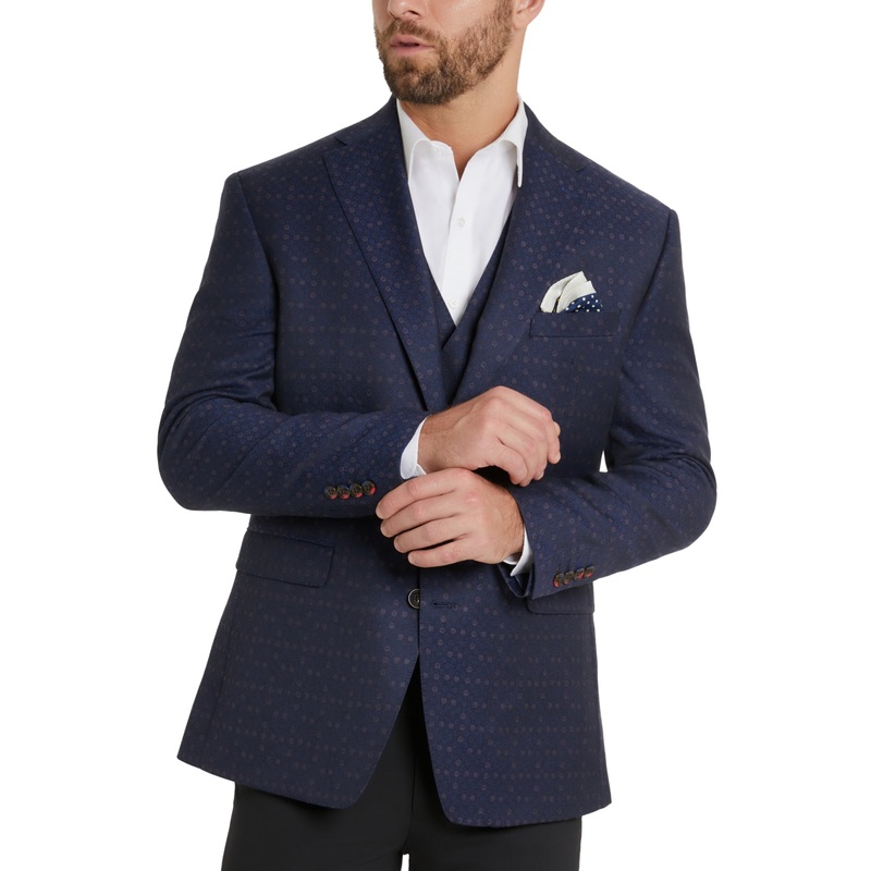 Tayion Collection Mens Classic Fit Blue Jacquard Suit Jacket Blue 44L