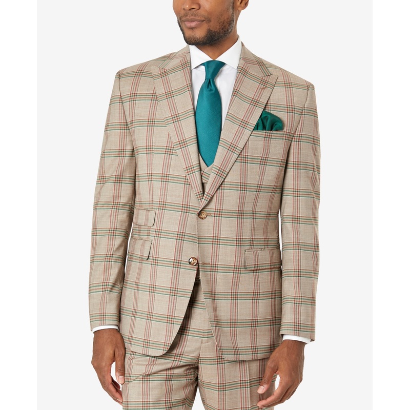 Tayion Mens Wool Blend Wool Sport Coat Suit Jacket 42S Beige Tan Plaid
