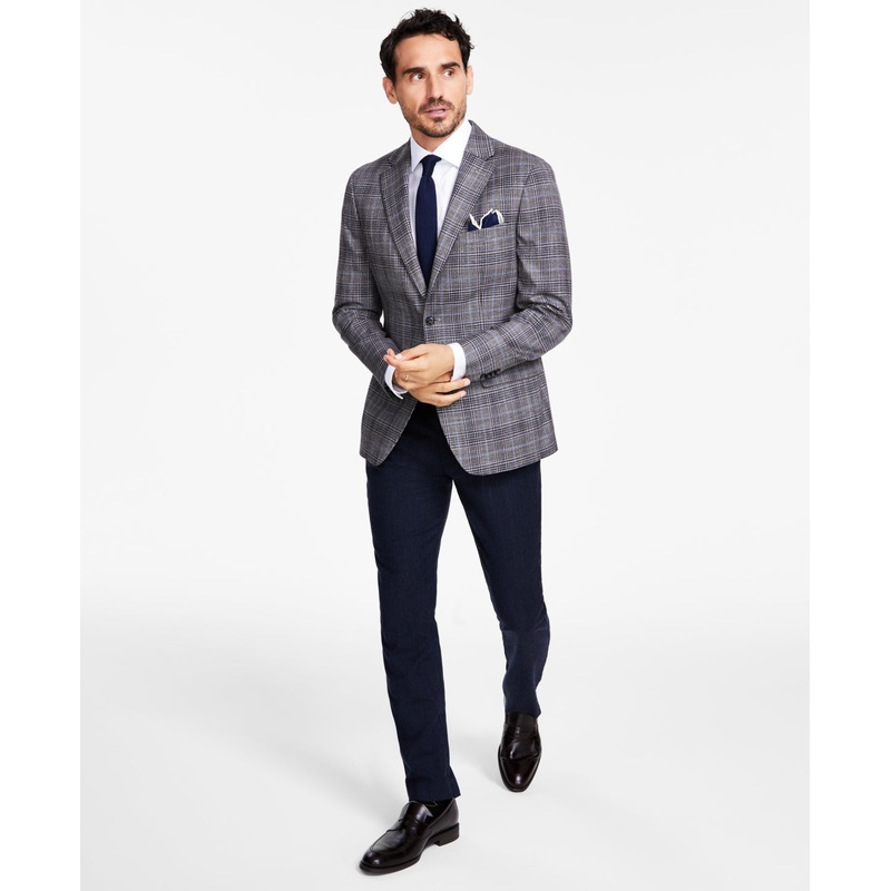 Tommy Hilfiger Men's Modern Fit Plaid Sport Coat Grey Navy 38S