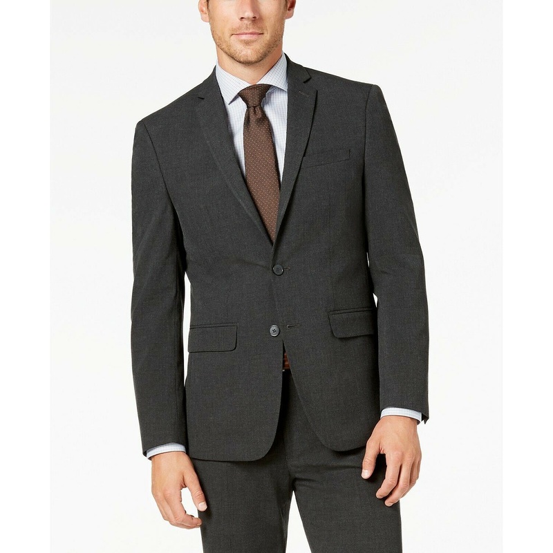 Van Heusen Men's Flex Solid Slim Fit Suit 42S / 35 x 30 Dark Charcoal Grey