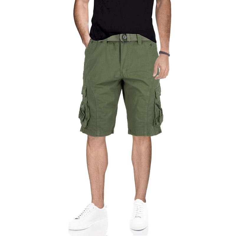 X Ray Men's Belted Snap Detail Cargo Shorts Grass 32