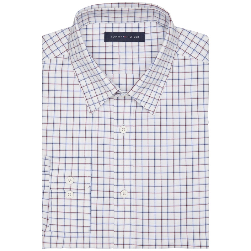 Tommy Hilfiger Men's Slim Fit Stretch Check Button Down Dress Shirt White Large
