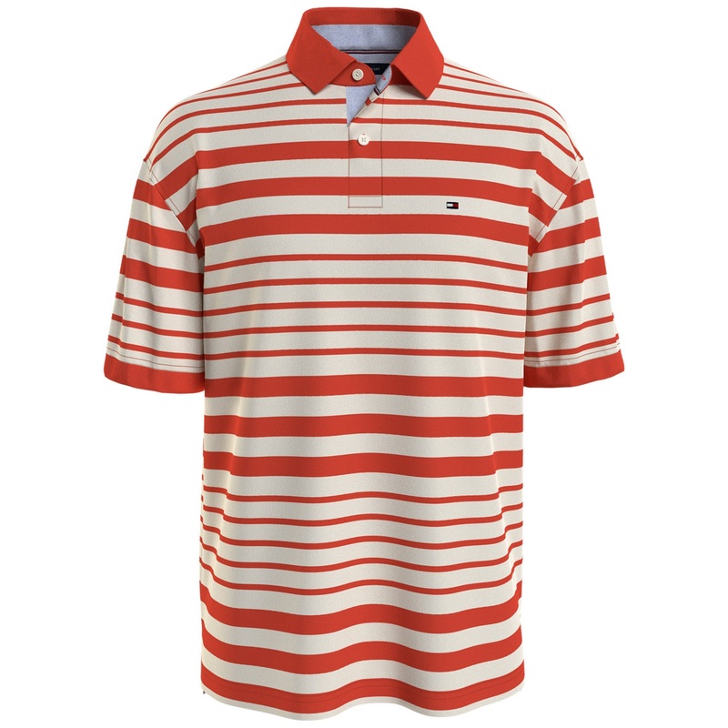 Tommy Hilfiger Mens Big Tall Stripe Oversized Fit Polo Shirt Orange 3XLT