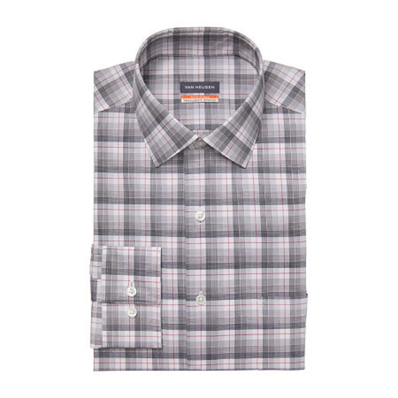 Van Heusen Men's Regular Fit Button Down Dress Shirt Grey Medium 34 35