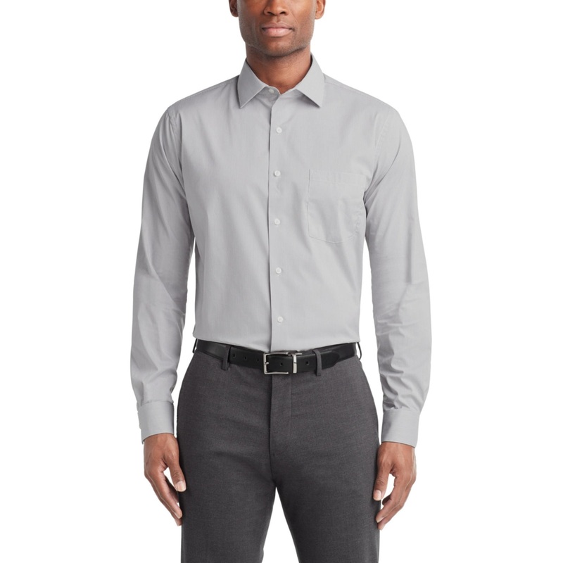 Van Heusen Mens Regular-Fit Dress Shirt 16 16.5 34 - 35 Large Grey Striped