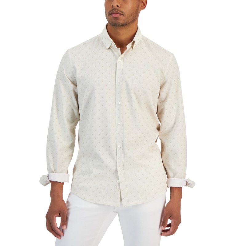 Alfani Men's Alfatech Performance Regular Fit Alfa Dot Shirt Vanilla Ice 2XL