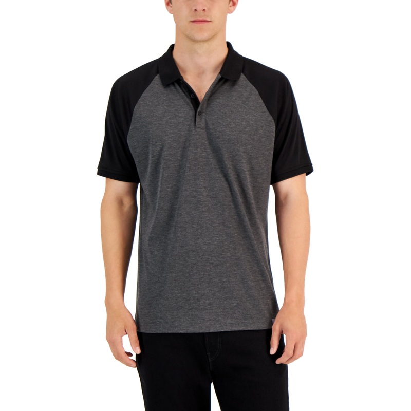 Alfani Men's AlfaTech Short Sleeve Polo Shirt Black Grey Medium