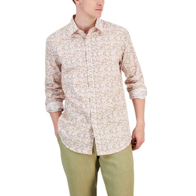 Club Room Men's Elevated Party Paisley Button Down Shirt Bright White Small