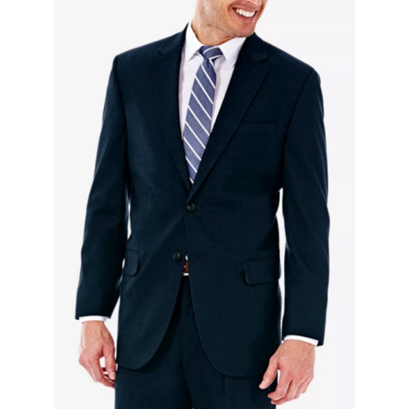 J.m. Haggar Men's Regular Fit Stretch Sharkskin Suit Jacket Dark Navy Blue 40S