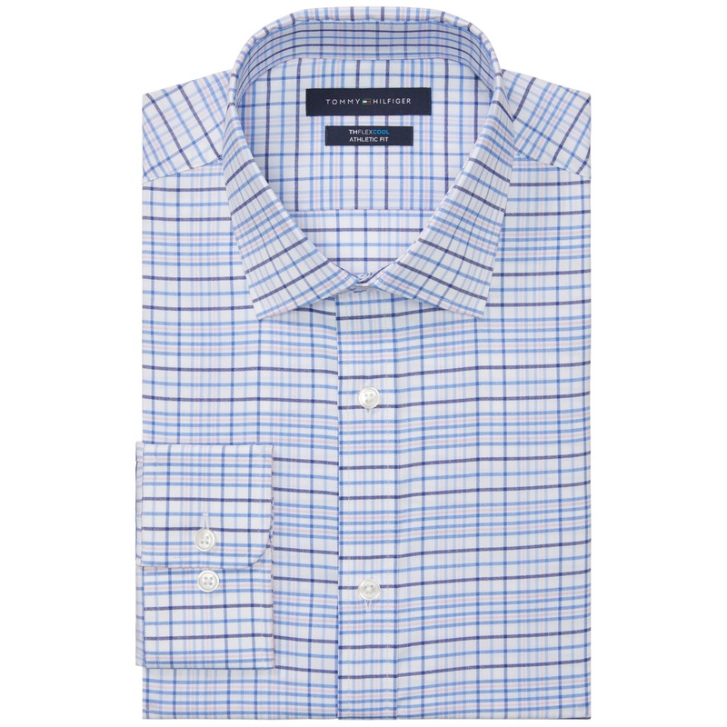 Tommy Hilfiger Men's Flex Cool Athletic Fit  Dress Shirt Blue Plaid  15.5 32 33