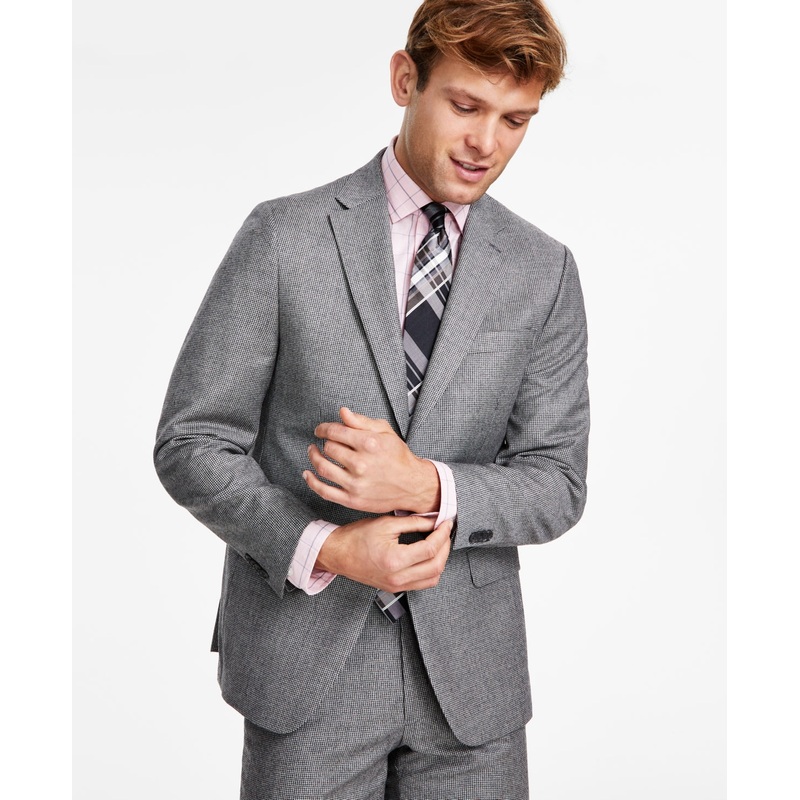 Tommy Hilfiger Men's Modern Fit Stretch Wool Suit Jacket Black White 44L